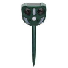 Outdoor Solar Animal Repeller with Infrared Motion Sensor and Ultrasonic Deterrent, Green Garden Pest Control Device