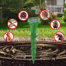 Repellente solare per animali da giardino con picchetto, rilevamento a vibrazione e infrarossi, luce ambientale colorata, anti roditori