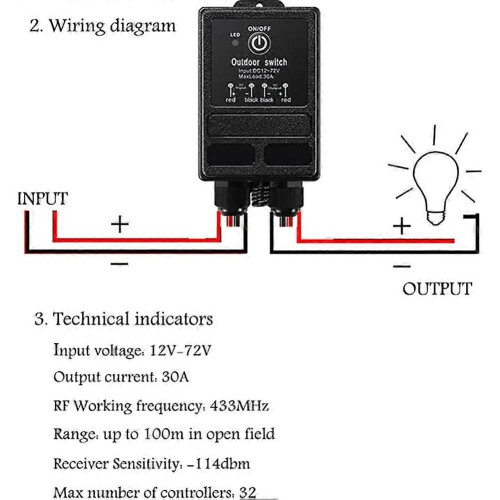Ασύρματος διακόπτης ρελέ 12V, διακόπτης τηλεχειρισμού, ρελέ DC12V/24V/48V/72V 30A με μεγ 1