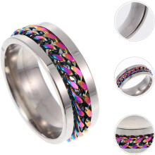 Roestvrijstalen ring met draaibare ketting voor heren, kleurrijk, maat 9, decoratief vingeraccessoire voor feestjes en dagelijks gebruik.
