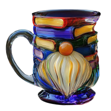 Bemalter Zwergenbuchbecher, Bücherstapel, Kaffeebecher