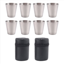 30 ml Edelstahl-Glasbecher mit Lederhülle für die Hausbar
