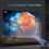 Portable projector with WiFi6 Bluetooth for home cinema, EU plug 1