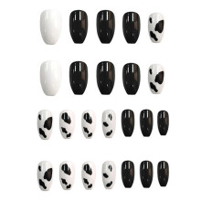 Press On Nails Cow Print Fashion Nail Tips with Design False Nails Wearable Almond False Nails Full Cover With Glue