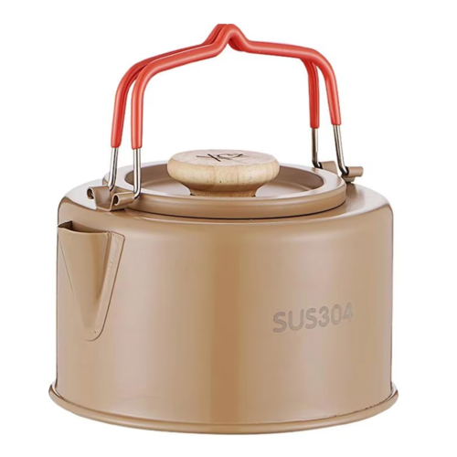 Portable camping kettle, 1100 ml, heat-resistant handle, brown