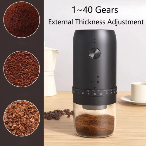 Portable electric coffee grinder, 40 settings, one-button start
