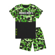(9-10 Years, Green/Black) Minecraft Boys All-Over Print Short-Sleeved Short Pyjama Set