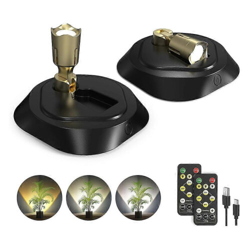 Set di 2 faretti LED wireless con telecomando, timer e luminosità regolabile per illuminazione interna. 1
