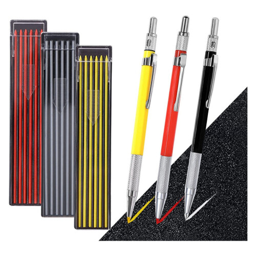 3-piece mechanical carpenter's pencil set with built-in sharpener A