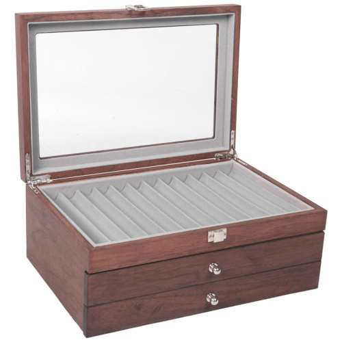 Estuche para lápices de madera de nogal con 34 compartimentos.