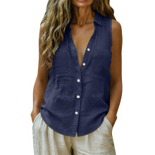 Ärmellose Button-Down-Hemden für Damen,-Marineblau S