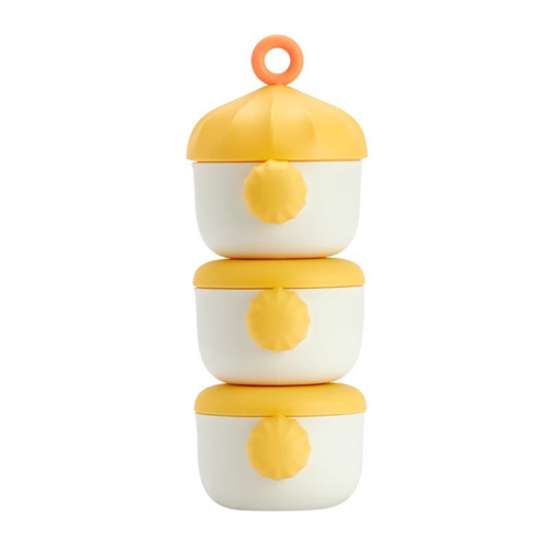 3-layer milk powder dispenser, stackable and portable, yellow