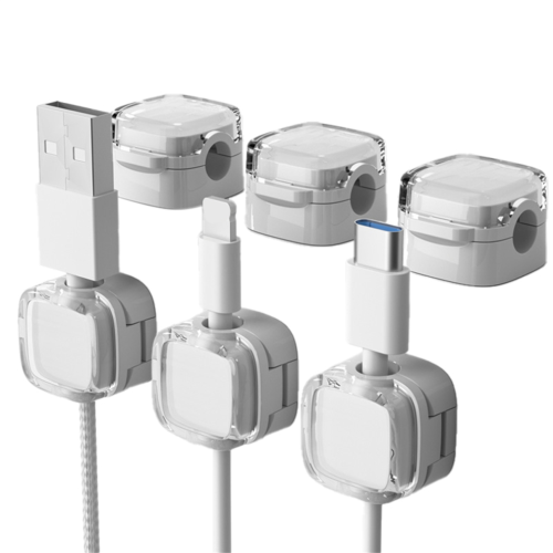 6 magnetic cable management clips for data cables, white