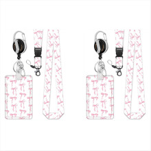 2 Ausweishüllen mit einziehbarem Clip und Lanyard, Lanyard mit bedrucktem Band
