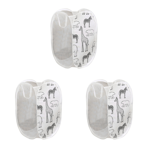 3-piece Cartoon Foldable Laundry Basket Mesh Toy Storage Bin White