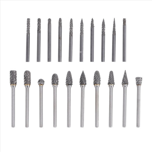 Double-cut carbide rotary milling cutter set, 20-piece, die grinder bits