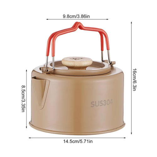 Portable camping kettle, 1100 ml, heat-resistant handle, brown 1