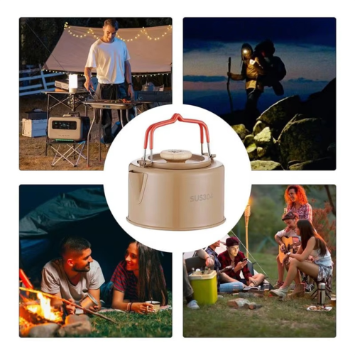 Portable camping kettle, 1100 ml, heat-resistant handle, brown 2