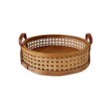 Cesta de almacenamiento tejida de ratán para el hogar, sala de estar, bandeja redonda para frutas, pan,