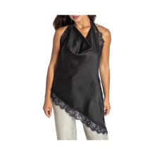 Satin-Neckholder-Top für Damen, elegante Spitzenborte, asymmetrischer Saum, ärmelloses Tanktop für Ausgehen,