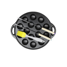 Sartén de hierro fundido para takoyaki con 15 agujeros, molde pequeño para hornear con forma de pulpo