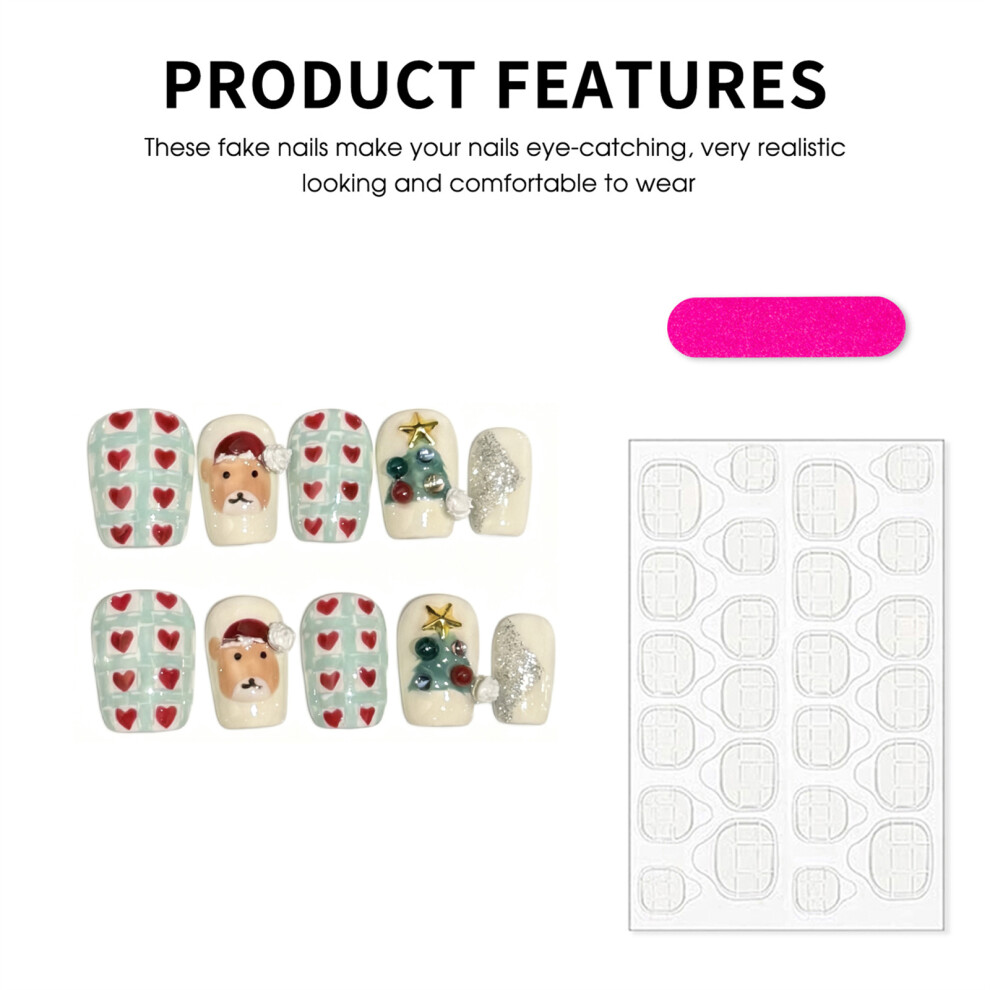 Hue-Grain (Short Ladder) Festive Reindeer Press-On Nails - 10Pcs