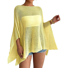 Poncho transparent en tricot élégant, haut asymétrique-Jaune L