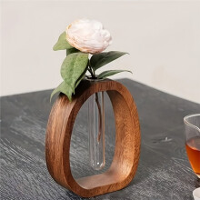 Elegante Walnussvase mit Glasrohr, Minimalistischer Blumenhalter Aus Holz und Duftdiffusorflasche, Dekoratives Mittelstück für Ihr Zuhause