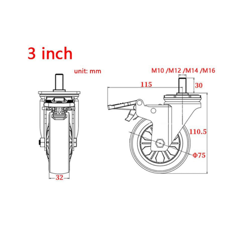 Swivel casters, 4 pieces, high-performance wheels with M16 thread 2
