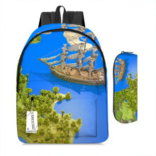 MINE Schüler-Schulrucksack, My World Spielrucksack zweiteilig, Schulrucksack, 3D-Druck, Spielfiguren
