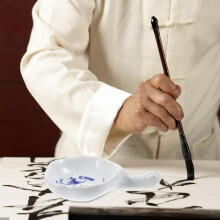 2-delige blauw-witte porseleinen inktbakjesset, keramische kalligrafie inktplaat, waterbakje, penseelhouder