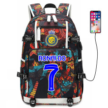 Sac à dos CR7 Soccer, sac à dos étoile du football, sac de voyage avec port de chargement USB/casque audio