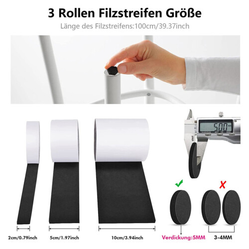 Roller felt glides (100x10cm + 100x5cm + 100x2cm), for chairs 1