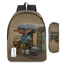 MINE Schooltas voor leerlingen, Tweedelig rugzak met My World-gamethema, Schooltas, 3D-printen, Gamepersonages