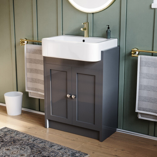 NES Home Nes Home 600 Basin Unit Anthracite with Chelford Ceramic Basin 1