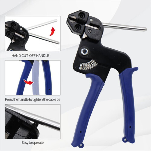 Heavy-duty steel cable tie tool, including 100 cable ties, for office use 2