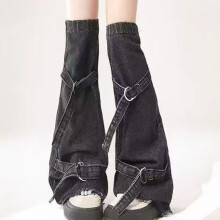 Leg Warmers for Women Punk Denims Long Leg Socks Harajuku-Black