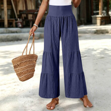 Women's High Waist ElasticFlowy Wide Leg Beach-Sky Blue XL