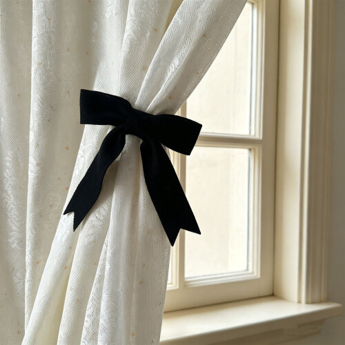 Polyester Knits Bows Tie Curtain Holdbacks Quick-Black