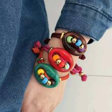 Fashionable Handmade Pig Nose Beaded Bracelet Adjustable-Red