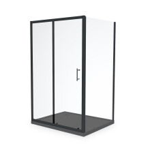 Nes Home 1000 Black Shower Sliding Door, 700 Frameless Side Panel & Slate Grey Tray