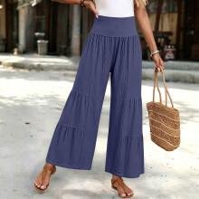 ElasticFlowy strand-palazzo-broek voor dames met hoge-Roze M