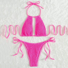 Sexy bikinisets dames getextureerde sexy uitgesneden-Geel XL