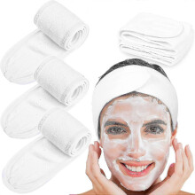 4er-Pack Gesichts-Stirnband aus Frottee, verstellbar, dehnbar, für Bad und Make-up