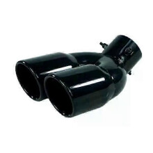 (Black W)Suitable Universal 63mm Car Inlet Double-Barrel Rear Exhaust Tip Tail Pipe Muffler Black Titanium