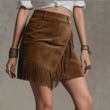 Women's faux vintage , bohemian maxi skirt, country-Brown L