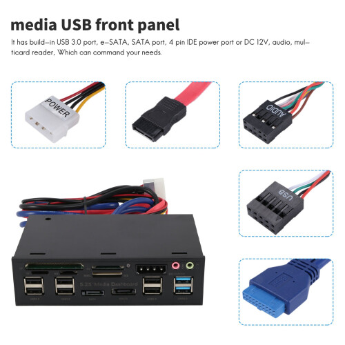 Multifunktionell 5,25-Tums Media Dashboard-KortläSare USB 2.0 USB 3.0 20-Pin E-  Frontpanel 2