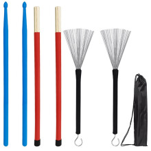 Drum Stick Set 7A Maple Wood Drumsticks Wire Brushes Rods Sticks for Jazz Acoustic Music with Portable Bag