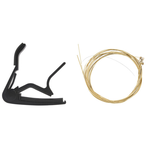 2 Set Guitar Accessories: 1 Pcs Hand Quick Change Capo Black & 1 Set Guitar Strings Set