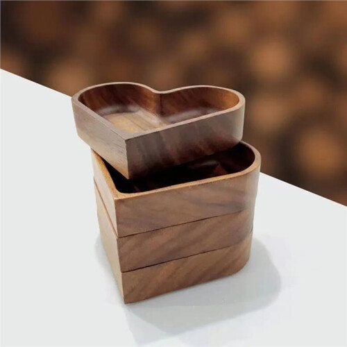 4pcs Solid Wood Candy Tray Natural Walnut Serving Platter Stackable Nut Bowl  Heart Shape Dessert Storage Box 2